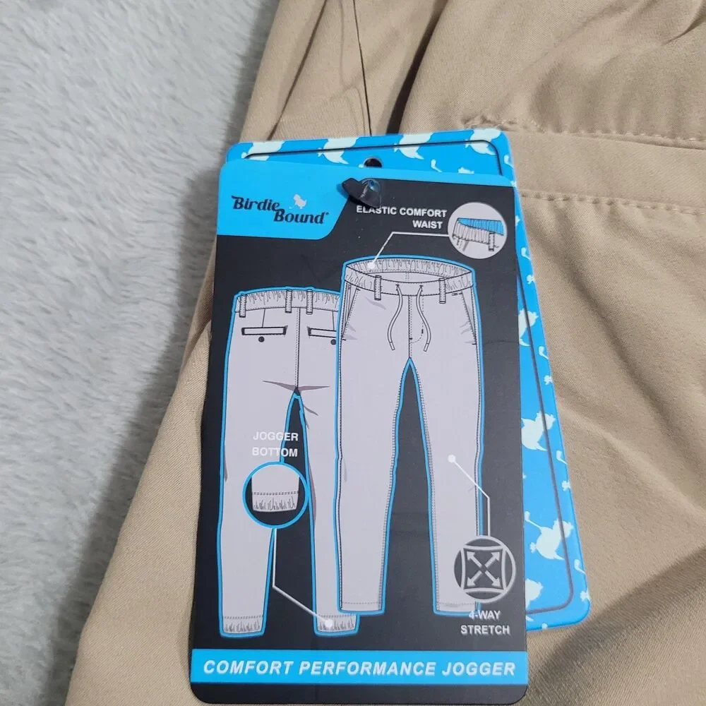 Birdie Bound Jogger Pants Mens Small Beige Golf Performance 4-Way Stretch Pocket